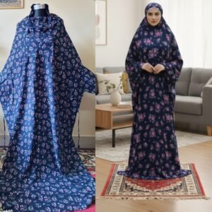 আরামদায়ক ফ্লোরাল প্রিন্টেড এবং চায়না লিলেন কাপড়ের তৈরি নামাজের খিমার ( Navy Blue)